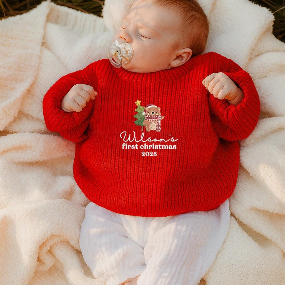 Embroidery My First Christmas Baby Sweater, Newborn Sweater with Christmas 2025, Baby Sweater, Baby Shower Gift, Keepsake for Baby