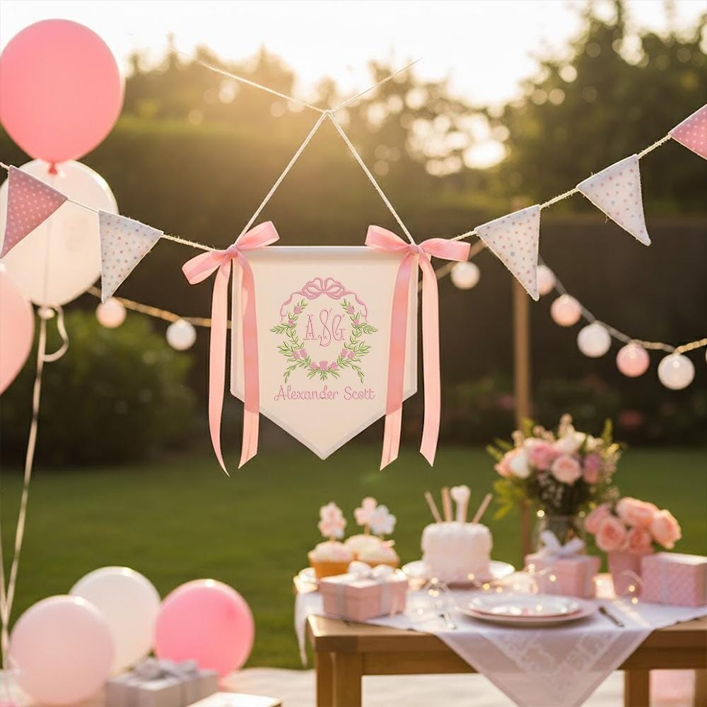 Personalized Baby Banner, Floral Monogram, Nursery Decor
