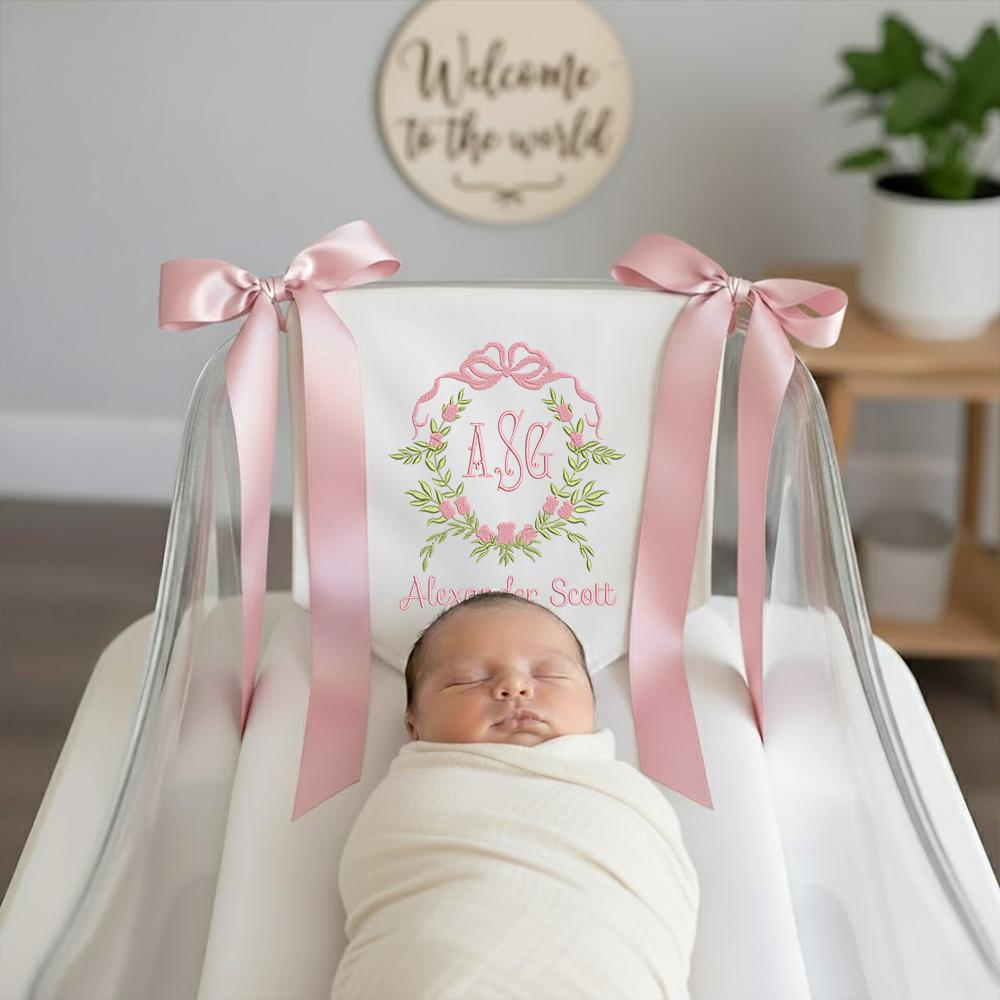 Personalized Baby Banner, Floral Monogram, Nursery Decor