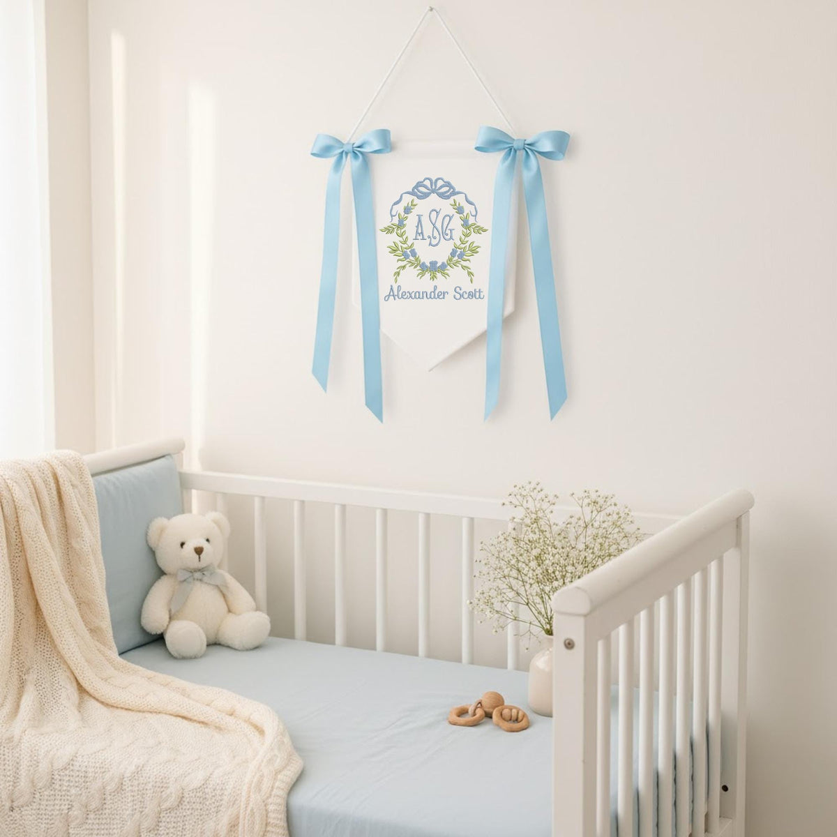 Personalized Baby Banner, Floral Monogram, Nursery Decor