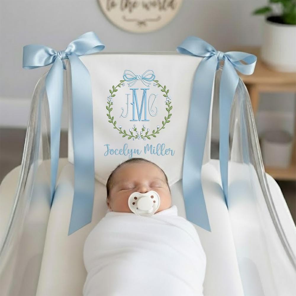 Custom Baby Banner, Welcome Banner with Floral Crest, Bows Baby Banner, Hospital Door Sign, Baby Shower Gifts, Newborn Gifts, Baby Girl