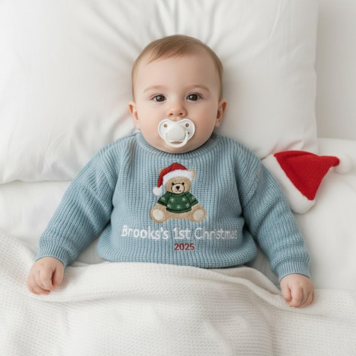 Personalized My First Christmas Baby Sweater, Newborn Sweater With Bear, Baby Shower Gift, Baby Sweater with Bear, Keepsake for Newborn