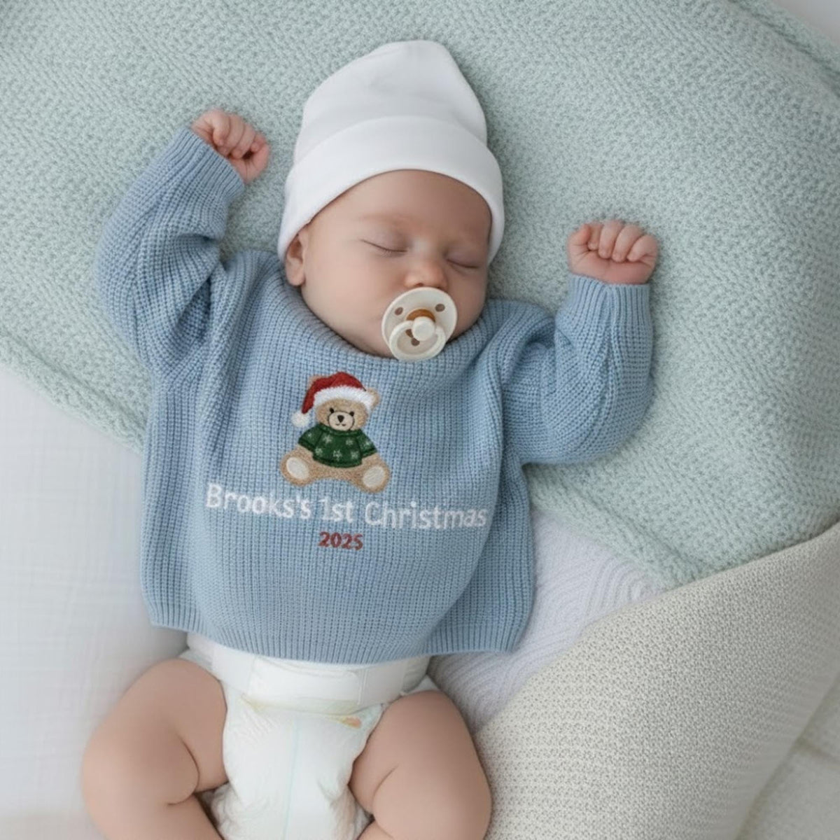 Personalized My First Christmas Baby Sweater, Newborn Sweater With Bear, Baby Shower Gift, Baby Sweater with Bear, Keepsake for Newborn