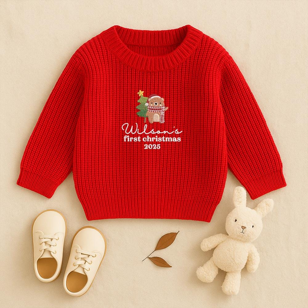 Embroidery My First Christmas Baby Sweater, Newborn Sweater with Christmas 2025, Baby Sweater, Baby Shower Gift, Keepsake for Baby