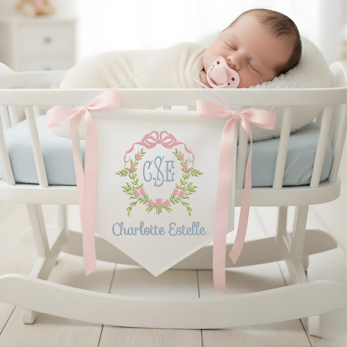 Personalized Baby Banner, Floral Monogram, Nursery Decor