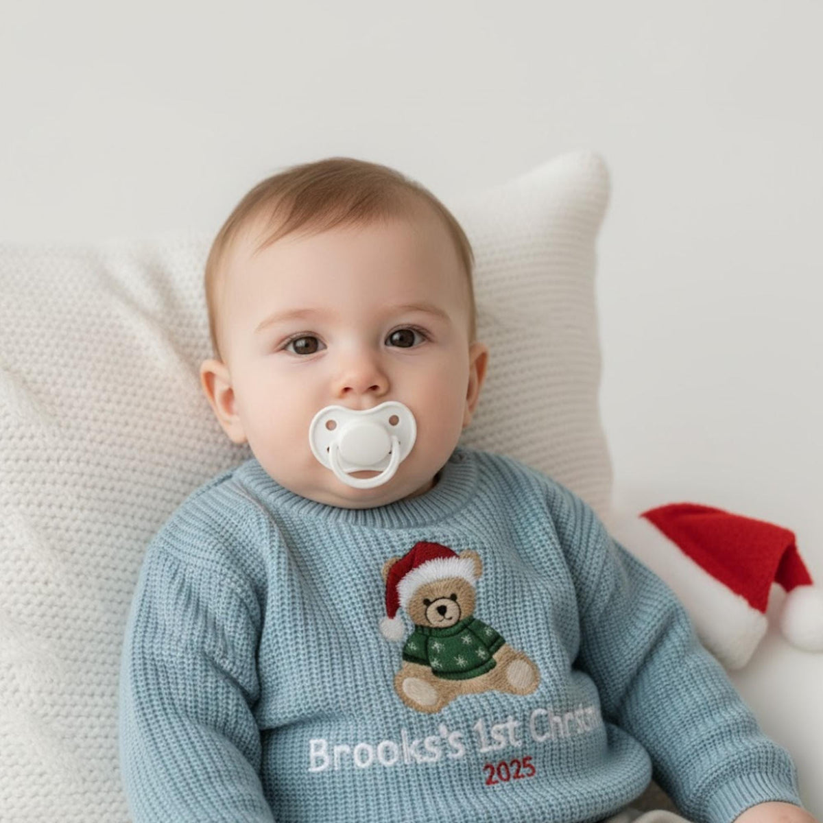 Personalized My First Christmas Baby Sweater, Newborn Sweater With Bear, Baby Shower Gift, Baby Sweater with Bear, Keepsake for Newborn