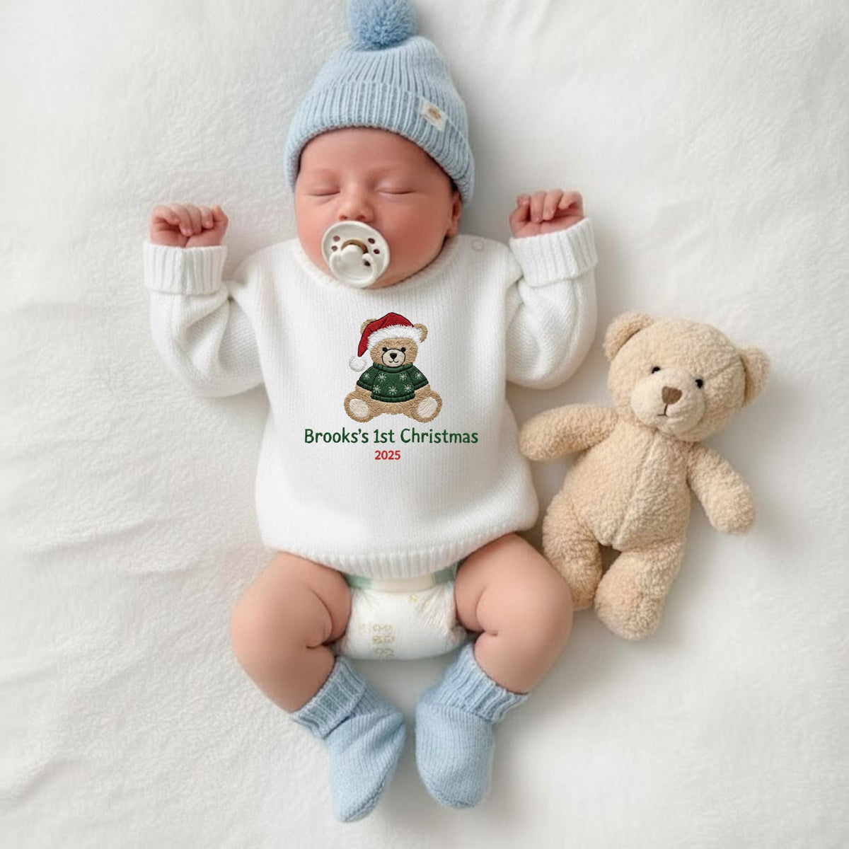 Personalized My First Christmas Baby Sweater, Newborn Sweater With Bear, Baby Shower Gift, Baby Sweater with Bear, Keepsake for Newborn