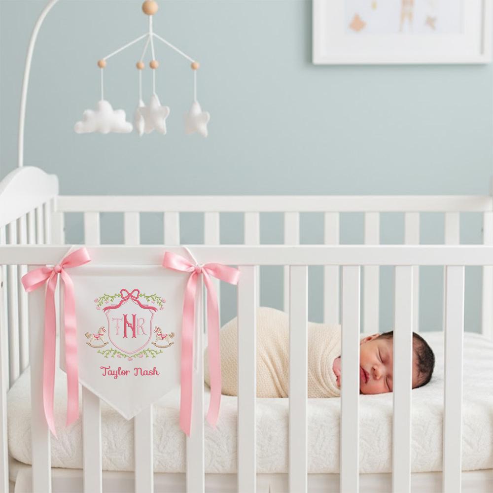 Personalized Baby Banner with Rocking Horse, Newborn Announcement Sign, Baby Boy Announcement Sign, Baby Door Hanger, Newborn Gift