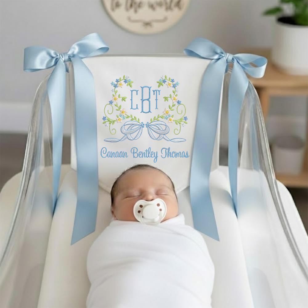 Custom Baby Banner With Heart Floral, Welcome Banner with Floral Crest, Bows Baby Banner, Hospital Door Sign, Baby Shower Gifts