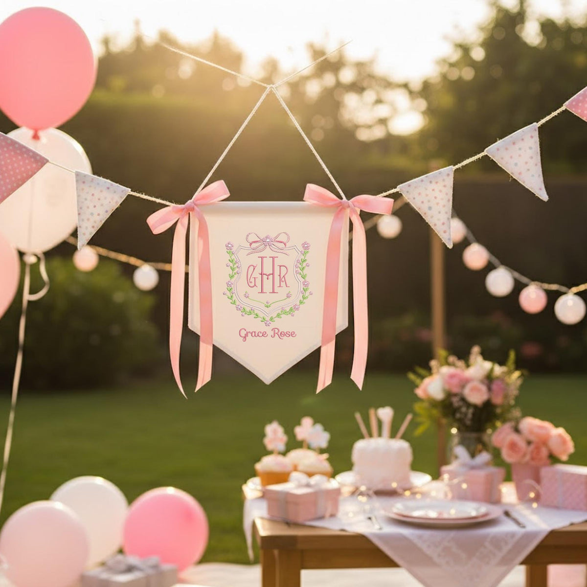 Personalized Baby Banner, Welcome Banner with Floral Crest, Bows Baby Banner, Hospital Door Sign, Baby Shower Gifts, Newborn Gift, Baby Girl