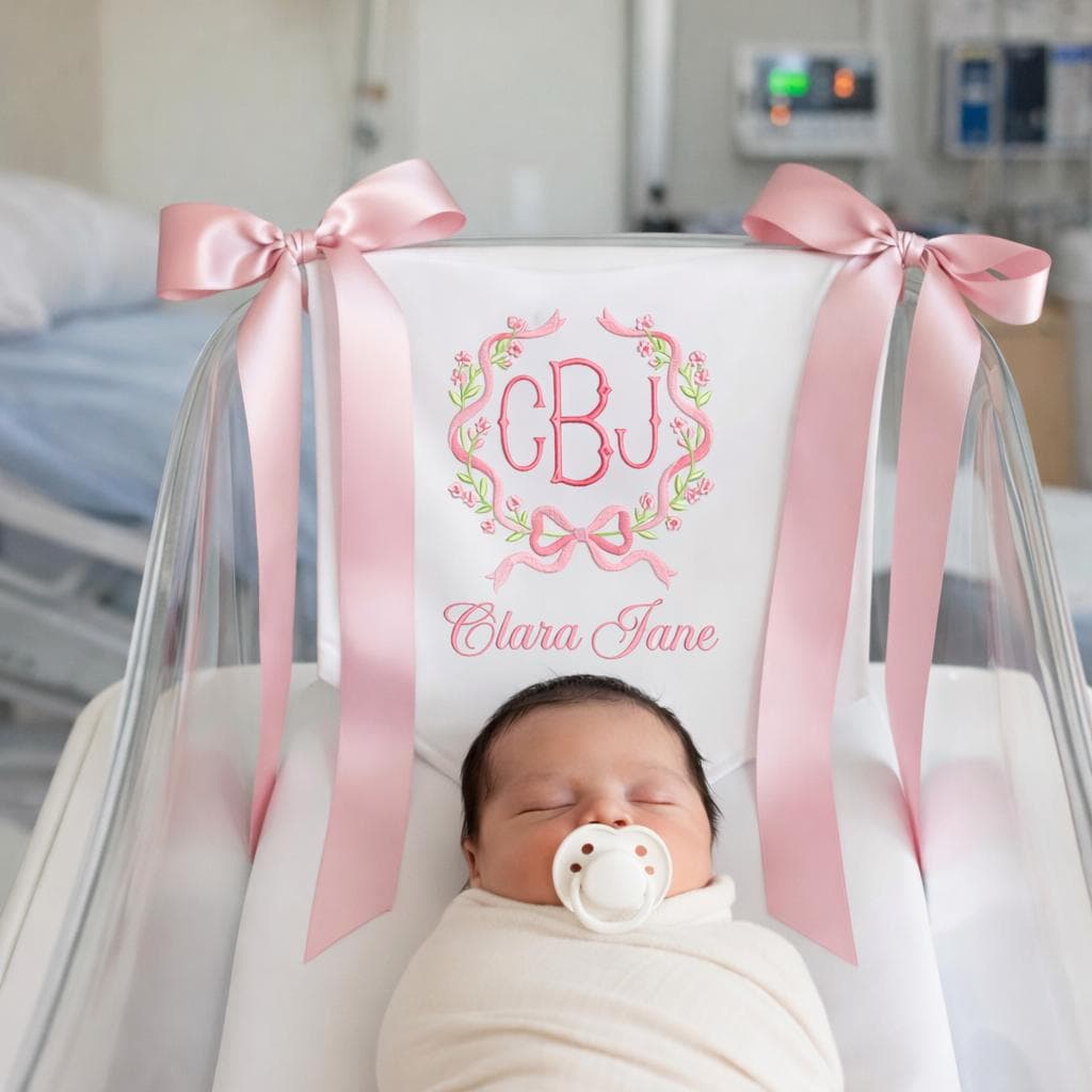 Personalized Embroidered Hospital Bassinet Sign - Monogram Baby Name Pennant, Custom Baby Banner