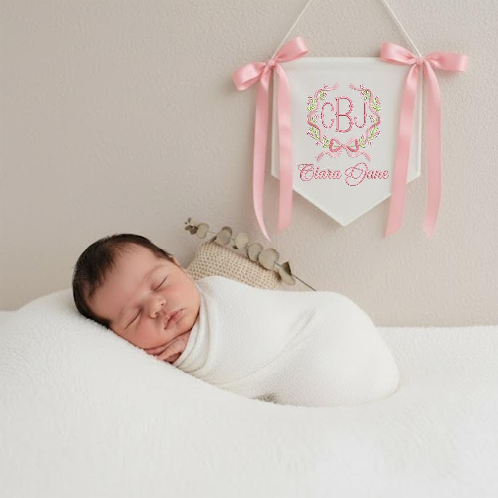 Personalized Embroidered Hospital Bassinet Sign - Monogram Baby Name Pennant, Custom Baby Banner