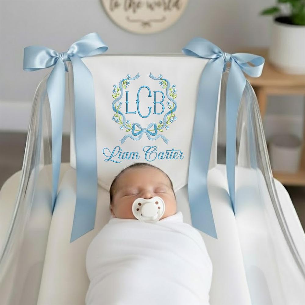 Personalized Embroidered Hospital Bassinet Sign - Monogram Baby Name Pennant, Custom Baby Banner