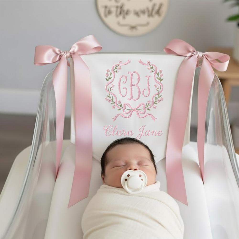 Personalized Embroidered Hospital Bassinet Sign - Monogram Baby Name Pennant, Custom Baby Banner
