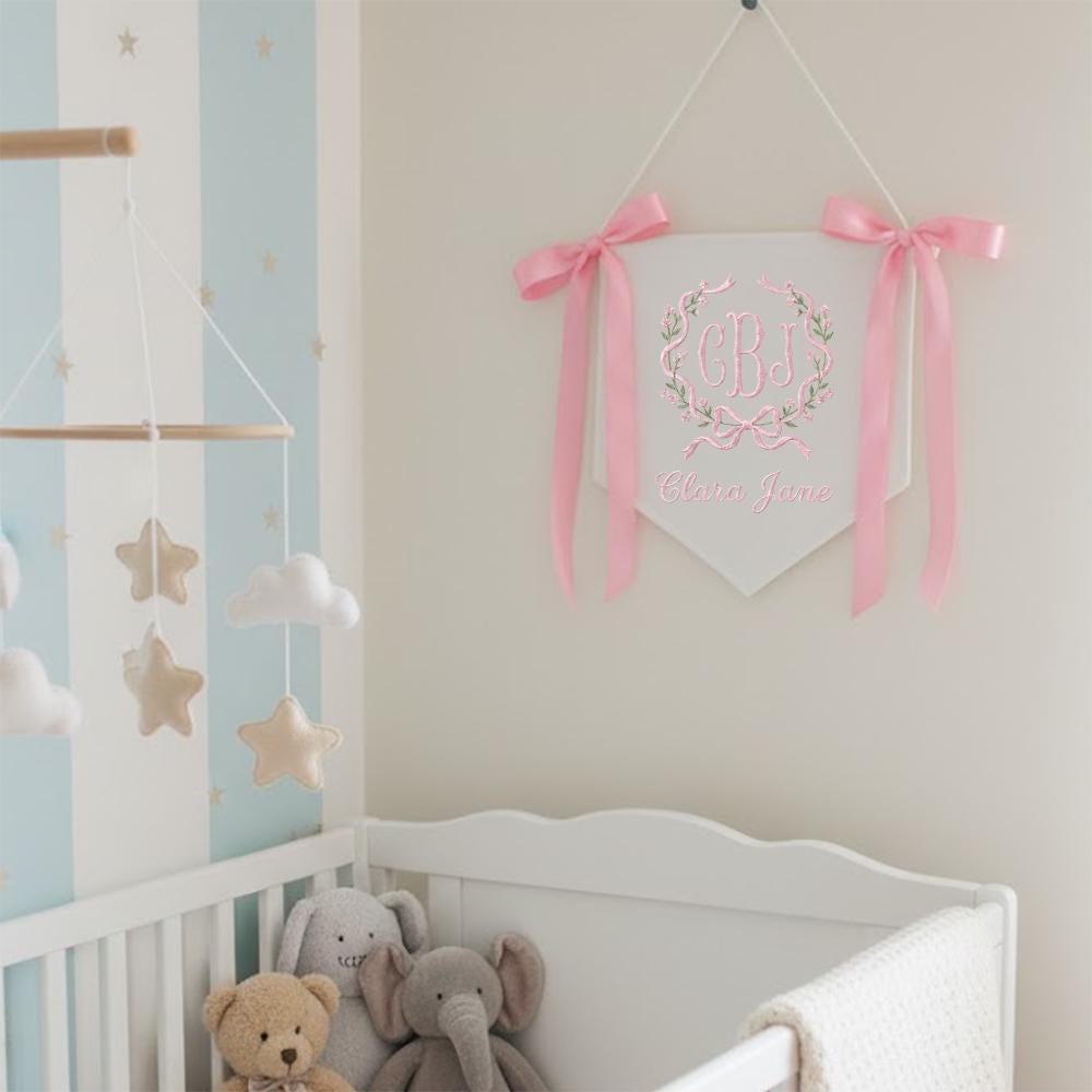 Personalized Embroidered Hospital Bassinet Sign - Monogram Baby Name Pennant, Custom Baby Banner