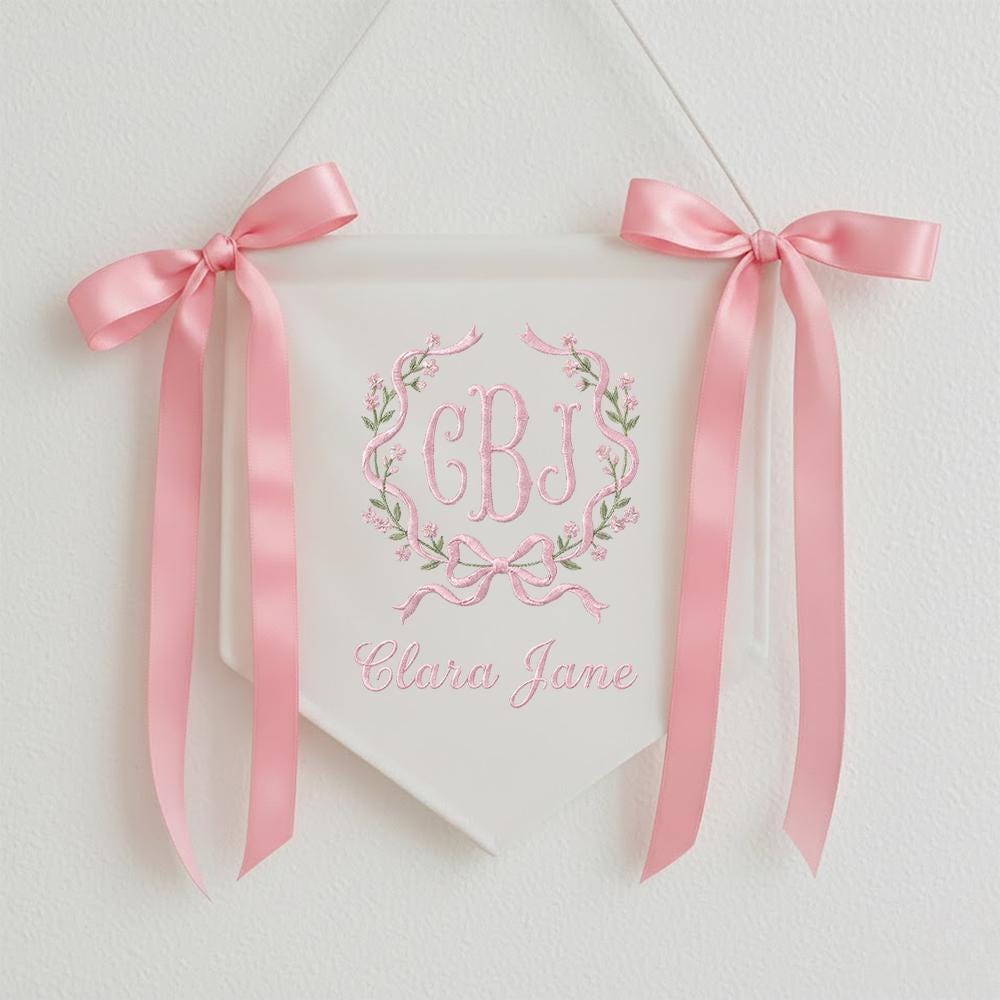 Personalized Embroidered Hospital Bassinet Sign - Monogram Baby Name Pennant, Custom Baby Banner