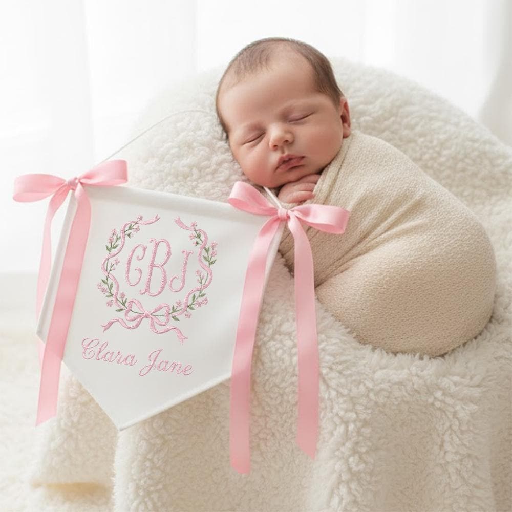 Personalized Embroidered Hospital Bassinet Sign - Monogram Baby Name Pennant, Custom Baby Banner