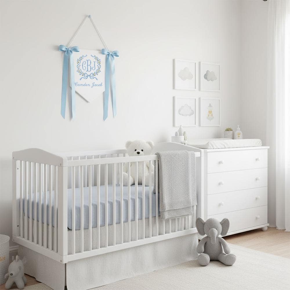 Personalized Embroidered Hospital Bassinet Sign - Monogram Baby Name Pennant, Custom Baby Banner
