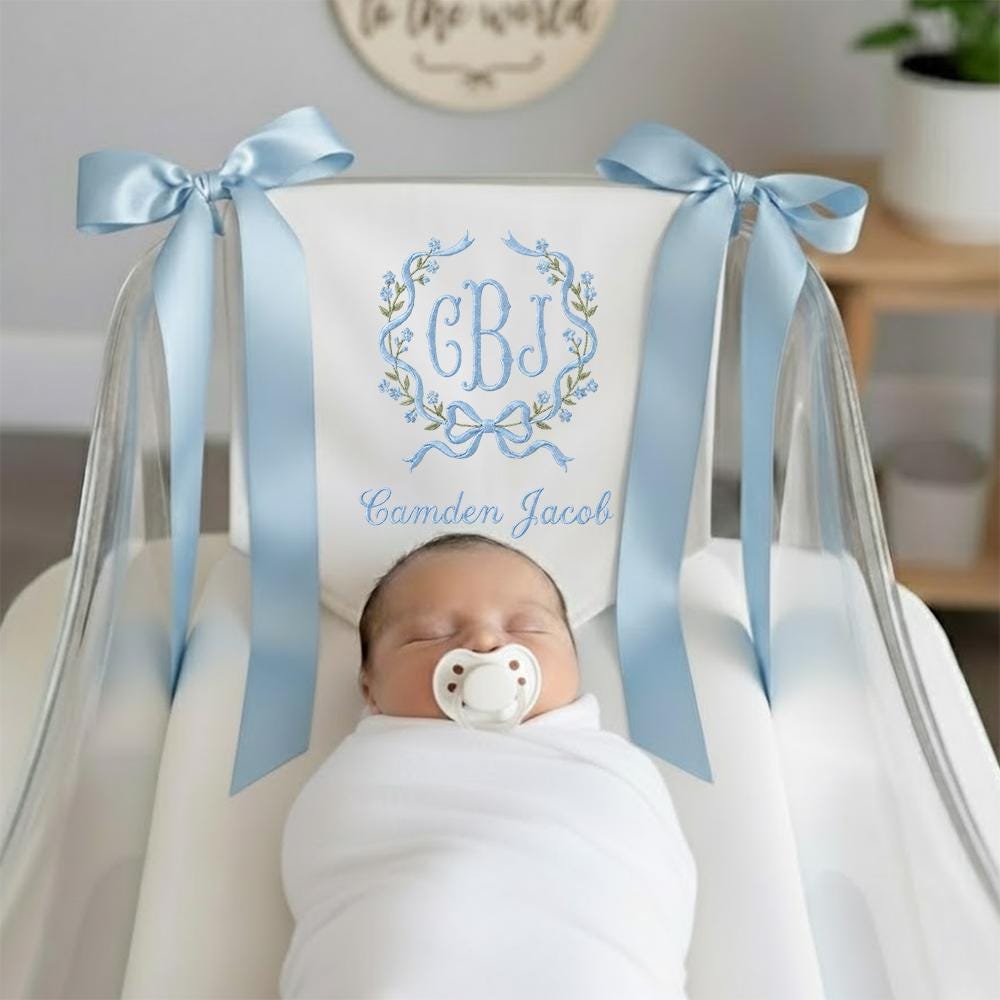 Personalized Embroidered Hospital Bassinet Sign - Monogram Baby Name Pennant, Custom Baby Banner