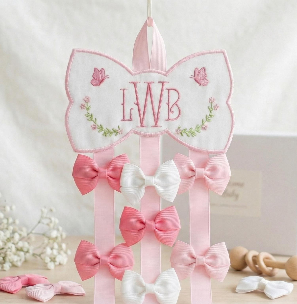 Custom Embroidered Baby Girl Hair Bow Holder | Nursery Decor