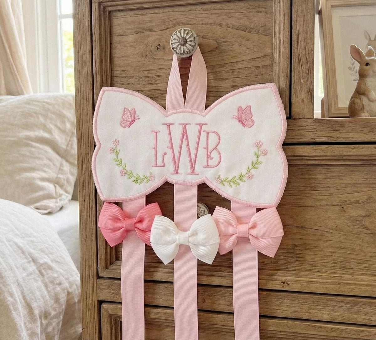 Custom Embroidered Baby Girl Hair Bow Holder | Nursery Decor