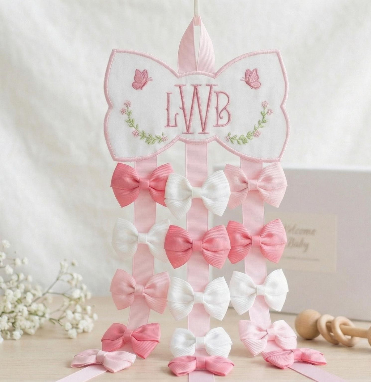 Custom Embroidered Baby Girl Hair Bow Holder | Nursery Decor