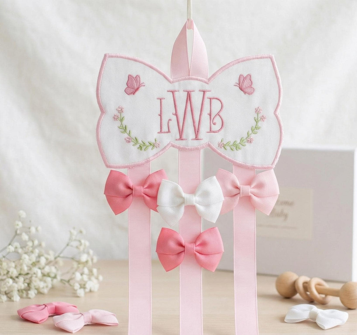 Custom Embroidered Baby Girl Hair Bow Holder | Nursery Decor