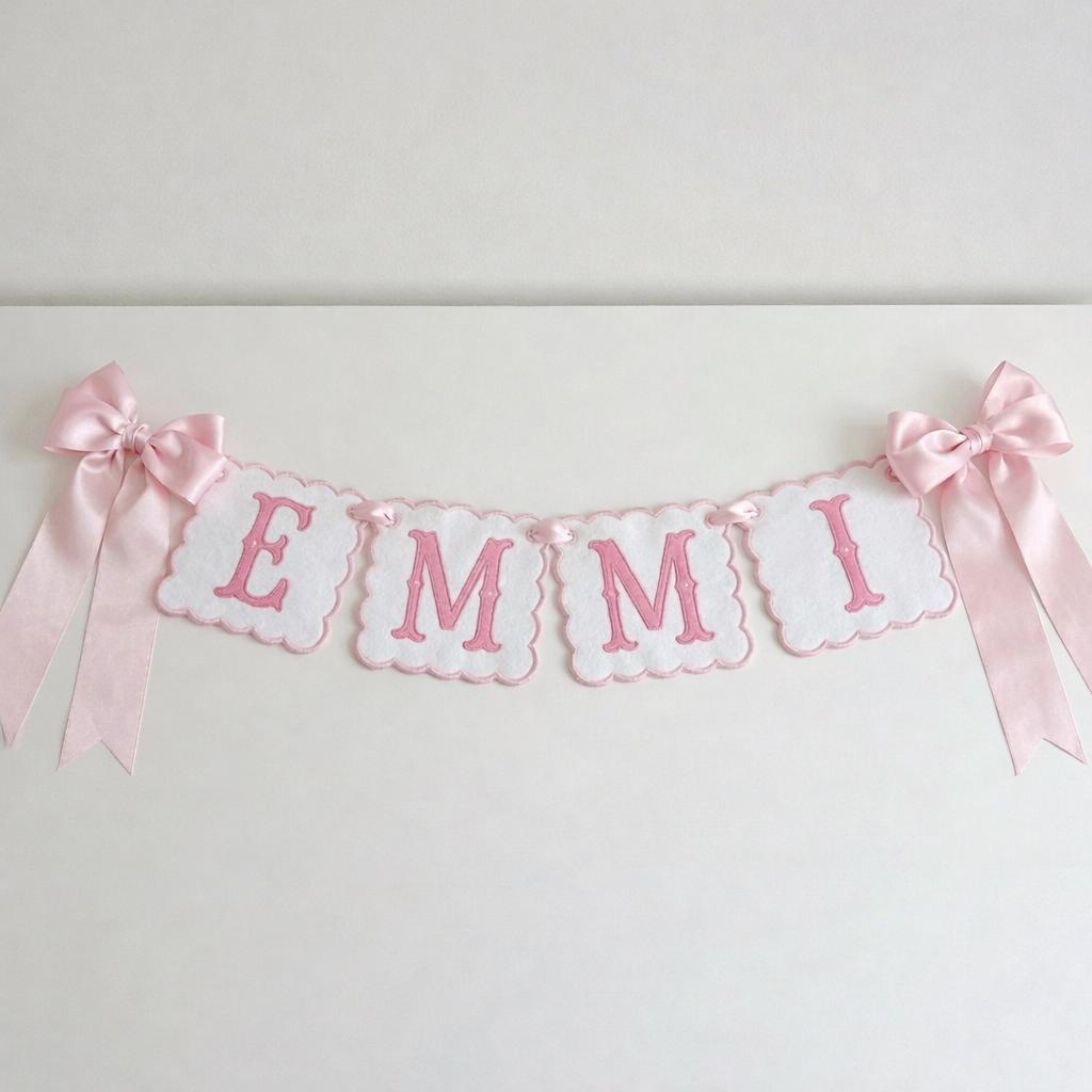 Custom Baby Name Banner, Fabric Nursery Garland for Newborn, Embroidered Scalloped Name Sign, Baby Shower Decor, Personalized Keepsake