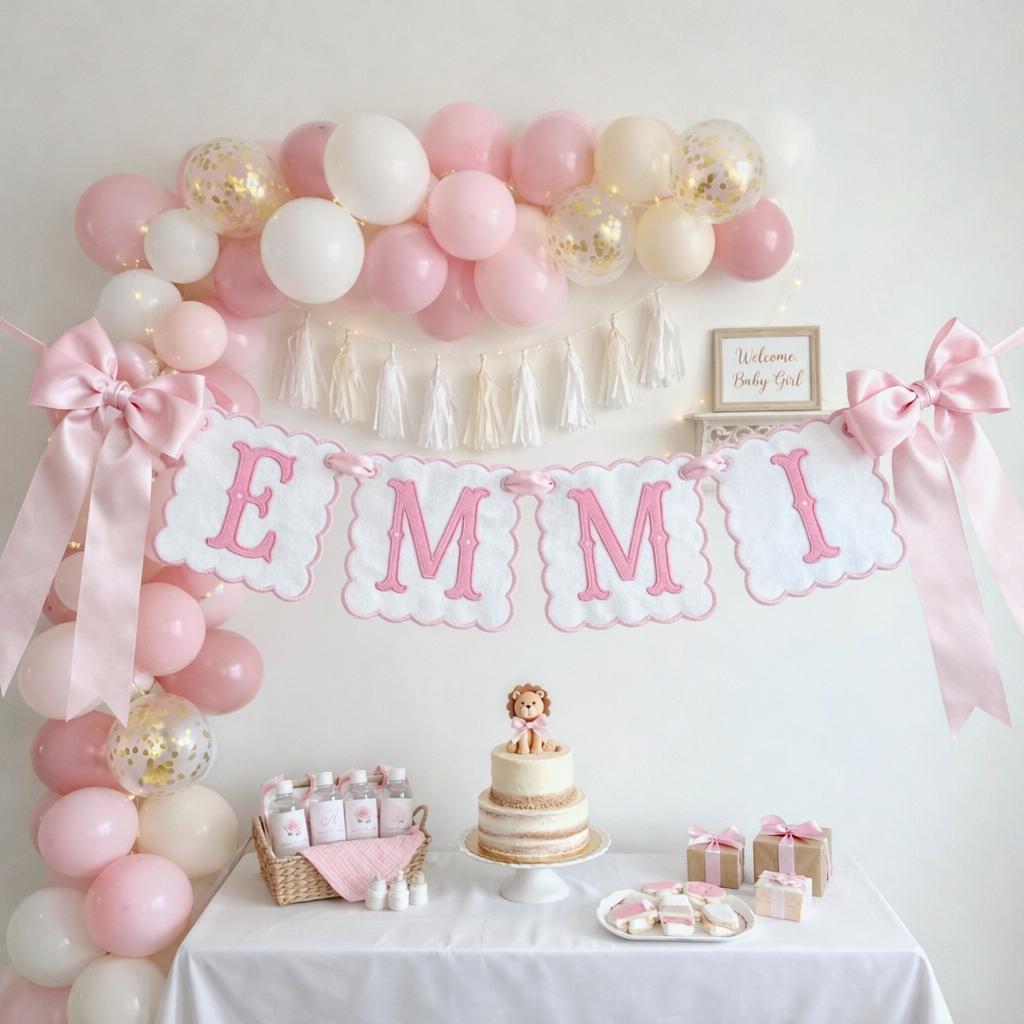 Custom Baby Name Banner, Fabric Nursery Garland for Newborn, Embroidered Scalloped Name Sign, Baby Shower Decor, Personalized Keepsake