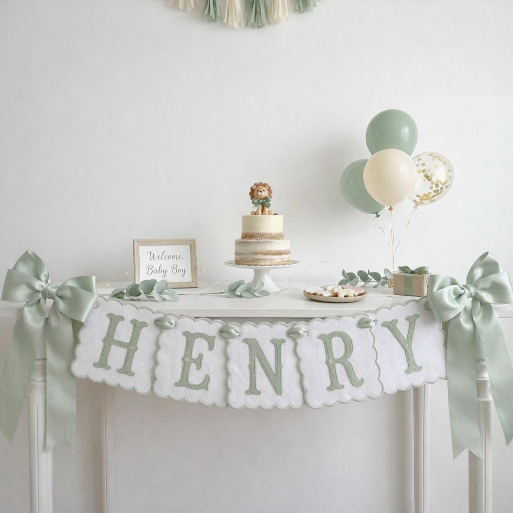 Personalized Embroidered Name Banner, Scalloped Nursery Garland, Baby Shower Decor