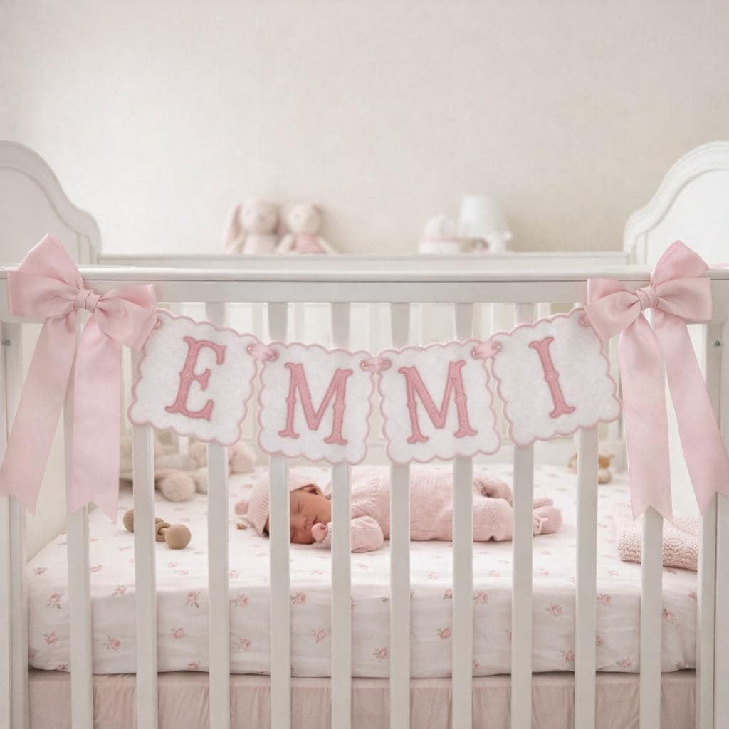 Personalized Embroidered Name Banner, Scalloped Nursery Garland, Baby Shower Decor