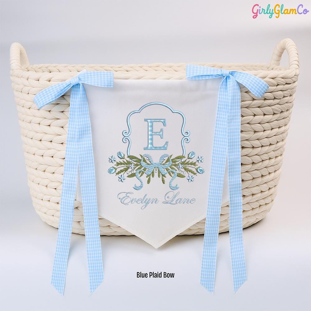 Personalized Baby Name Sign, Embroidered Monogram Pennant for Nursery, Custom Hospital Door Hanger with Bows, Baby Girl Newborn Gift
