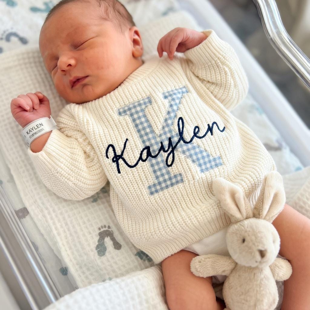 Personalized Embroidery Baby Sweater, Birth Announcement, Embroidered Baby Shower Gift, Kid Sweater, Keepsake for Newborn