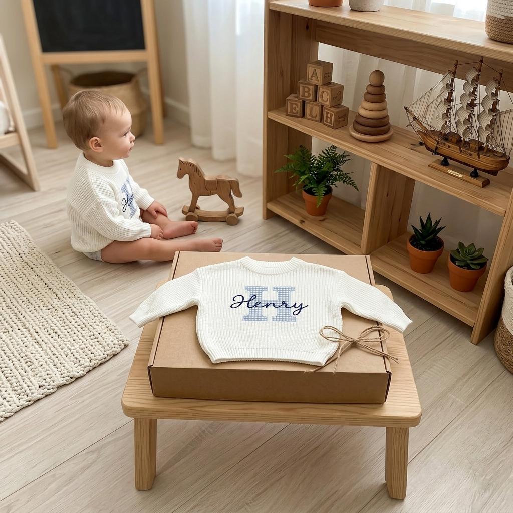 Personalized Embroidery Baby Sweater, Birth Announcement, Embroidered Baby Shower Gift, Kid Sweater, Keepsake for Newborn
