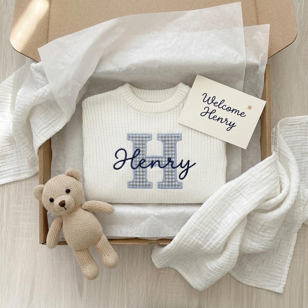 Personalized Embroidery Baby Sweater, Birth Announcement, Embroidered Baby Shower Gift, Kid Sweater, Keepsake for Newborn