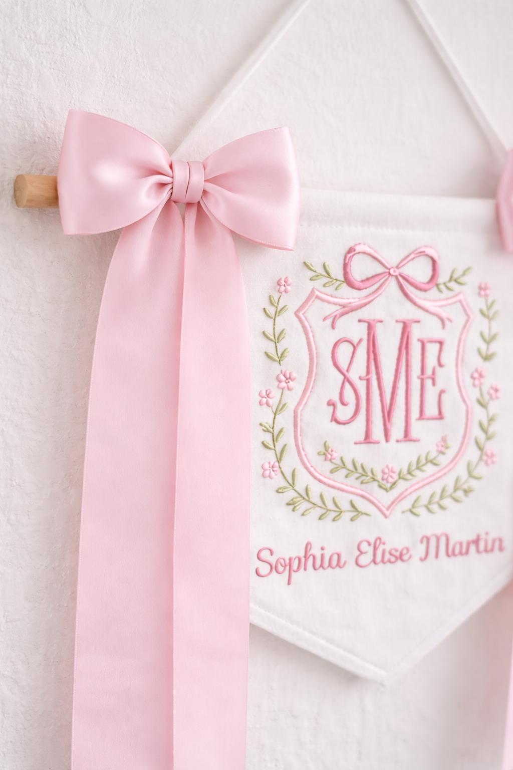 Personalized Baby Name Banner with Floral, Custom Nursery Crib Banner, Embroidered Baby Name Sign,Newborn Photo Prop Decor,Baby Shower Gift