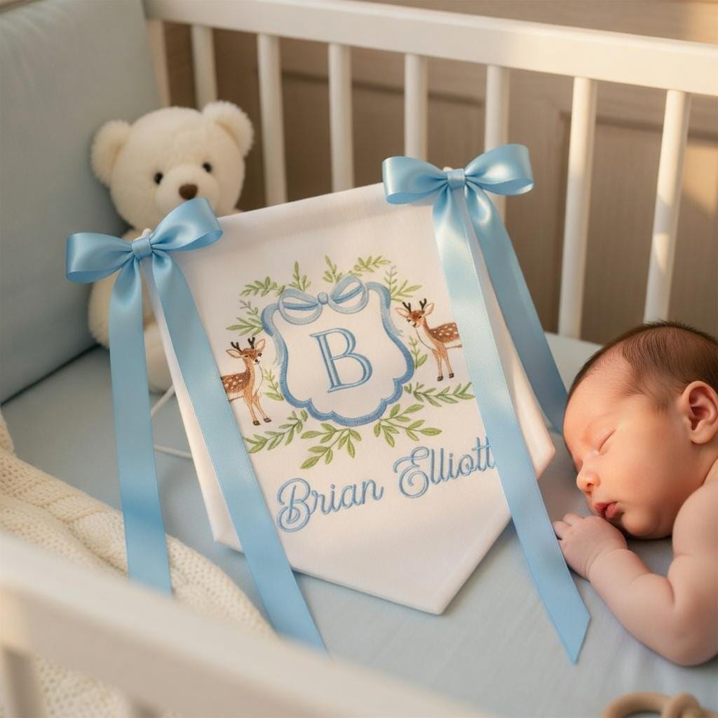 Custom Baby Announcement Sign with Deer - Baby Name Sign - Nursery Decor, Baby Shower Gift