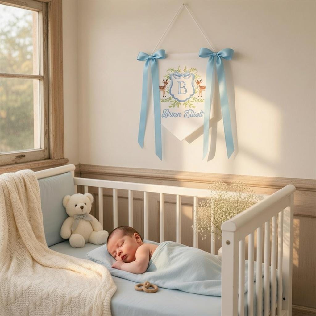 Custom Baby Announcement Sign with Deer - Baby Name Sign - Nursery Decor, Baby Shower Gift