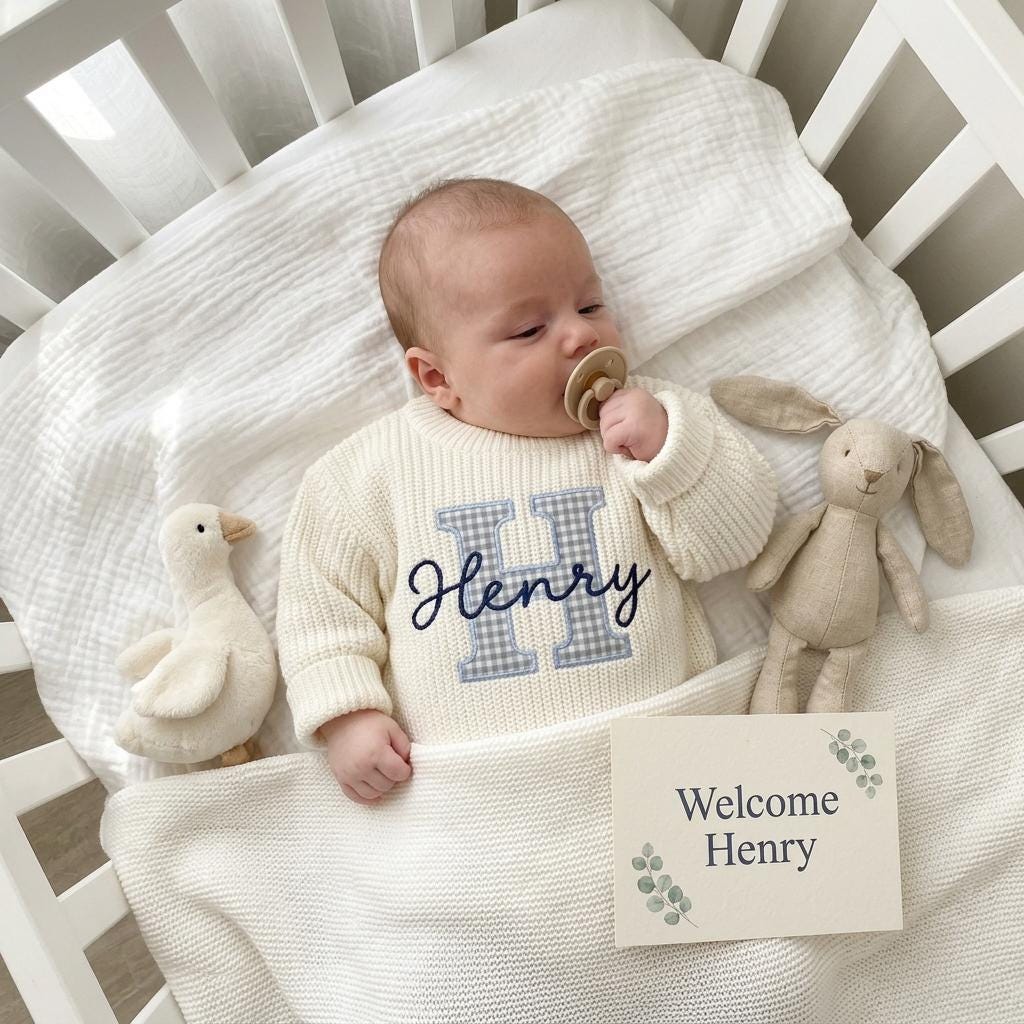 Personalized Embroidery Baby Sweater, Birth Announcement, Embroidered Baby Shower Gift, Kid Sweater, Keepsake for Newborn