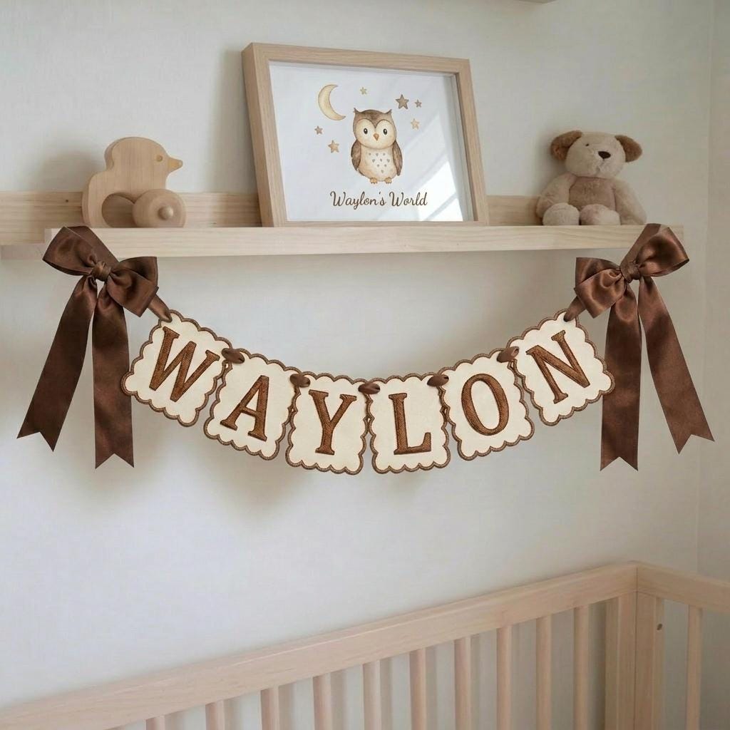 Cowboy Name Banner Embroidered, Personalized Western Scalloped Garland, Baby Boy Nursery Shower Decor