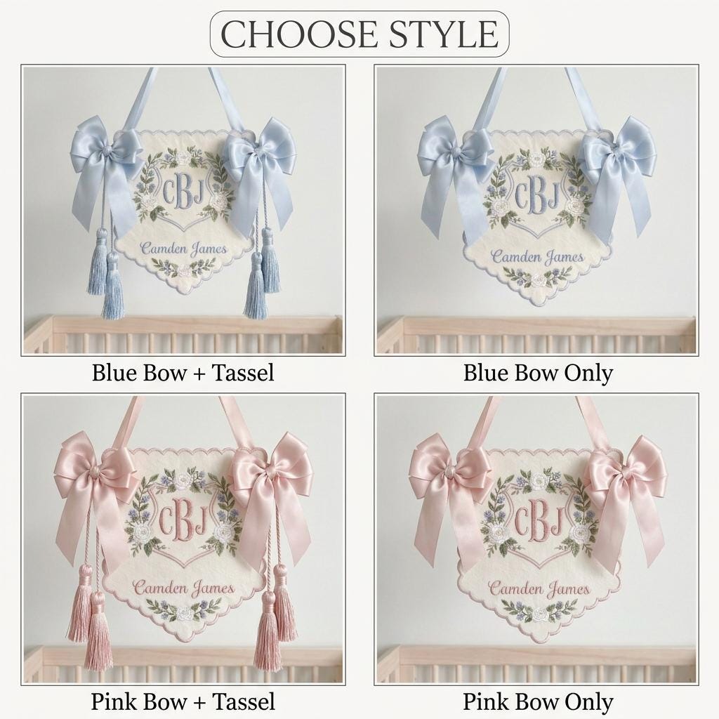 Embroidered Deer Crest Baby Banner, Personalized Name Nursery Decor, Hospital Door Sign