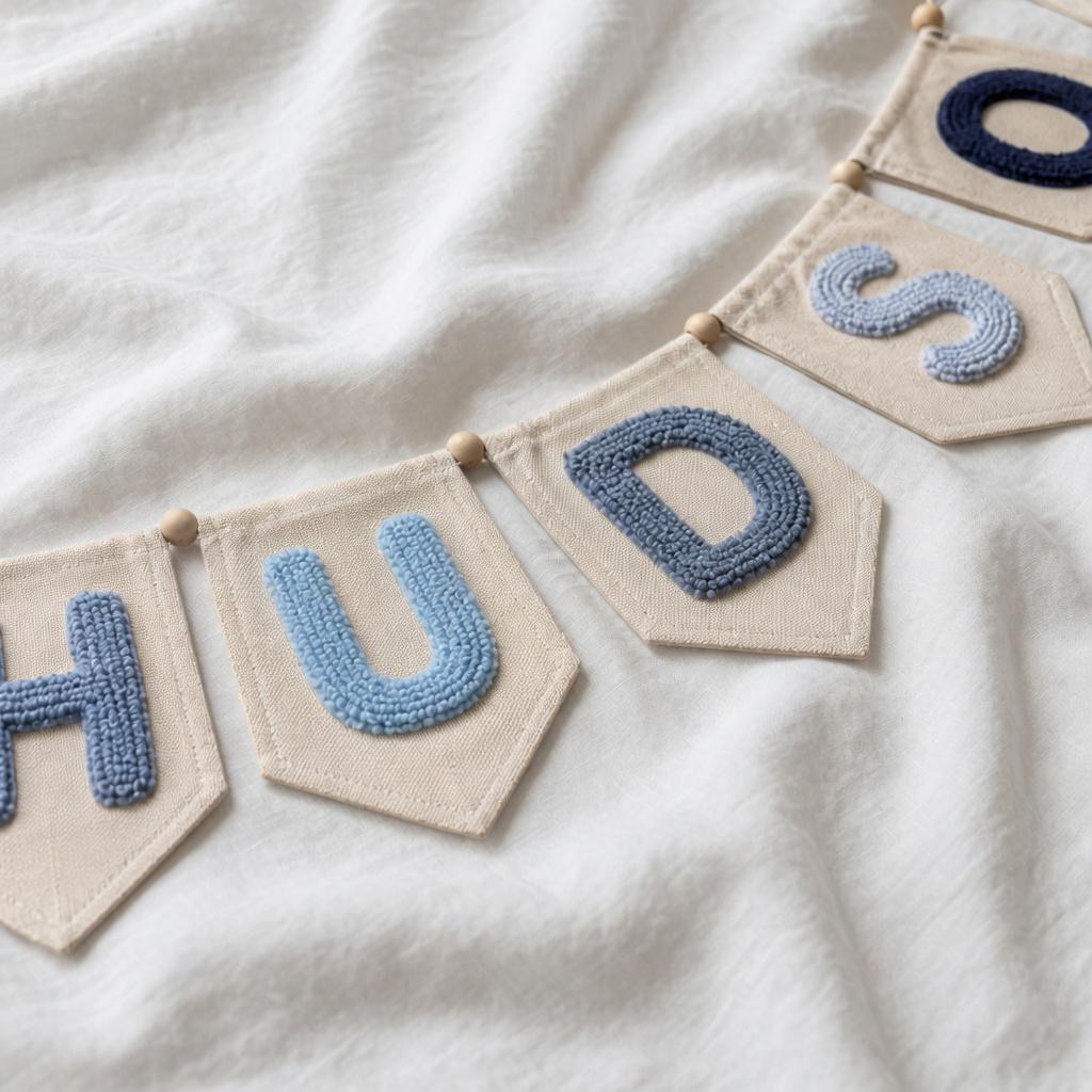 Personalized Baby Name Banner, Yarn Letter Canvas Banner, Custom Name Garland, Nursery Decor Sign, Custom Baby Nursery Decor