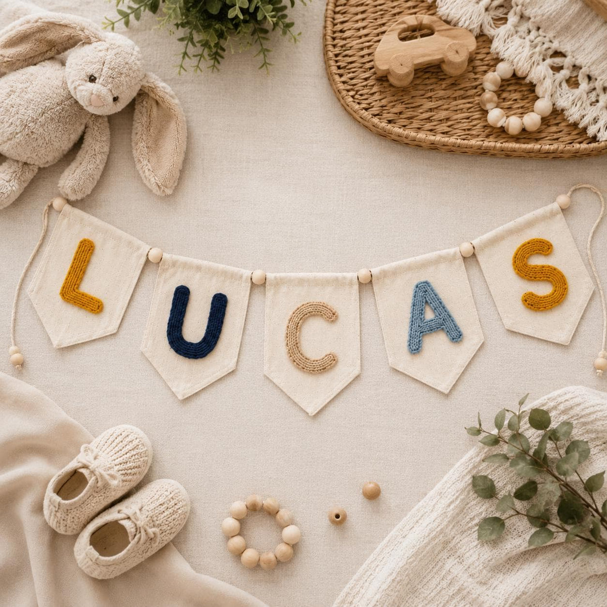 Custom Yarn Name Pennant Banner, Baby Nursery Wall Garland Decor, Personalized Newborn Shower Keepsake