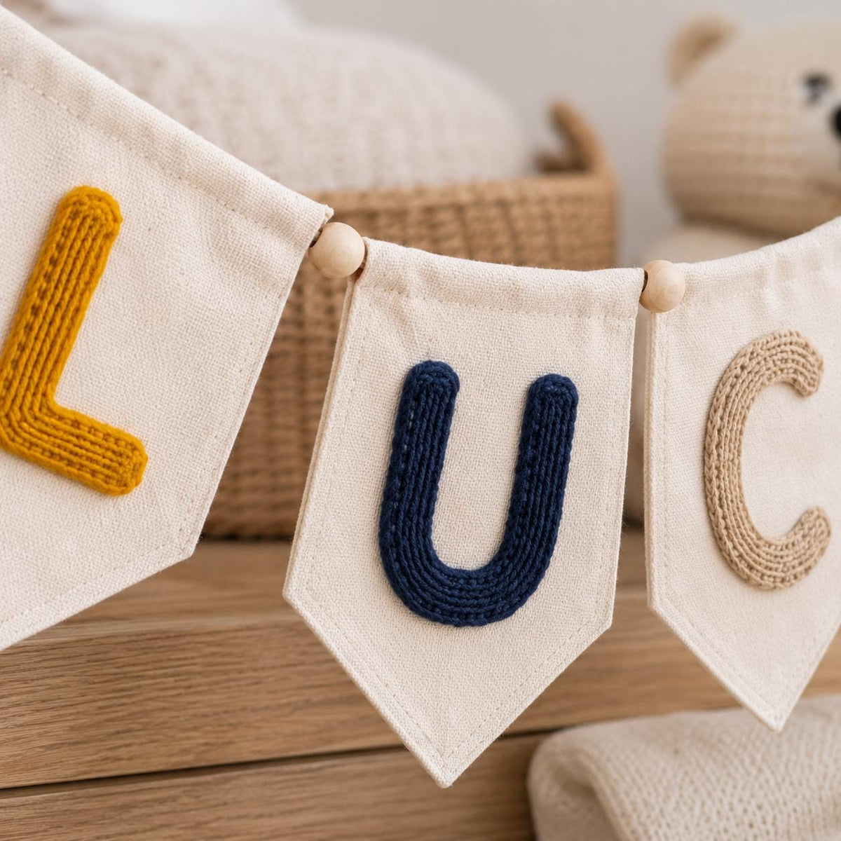 Custom Yarn Name Pennant Banner, Baby Nursery Wall Garland Decor, Personalized Newborn Shower Keepsake