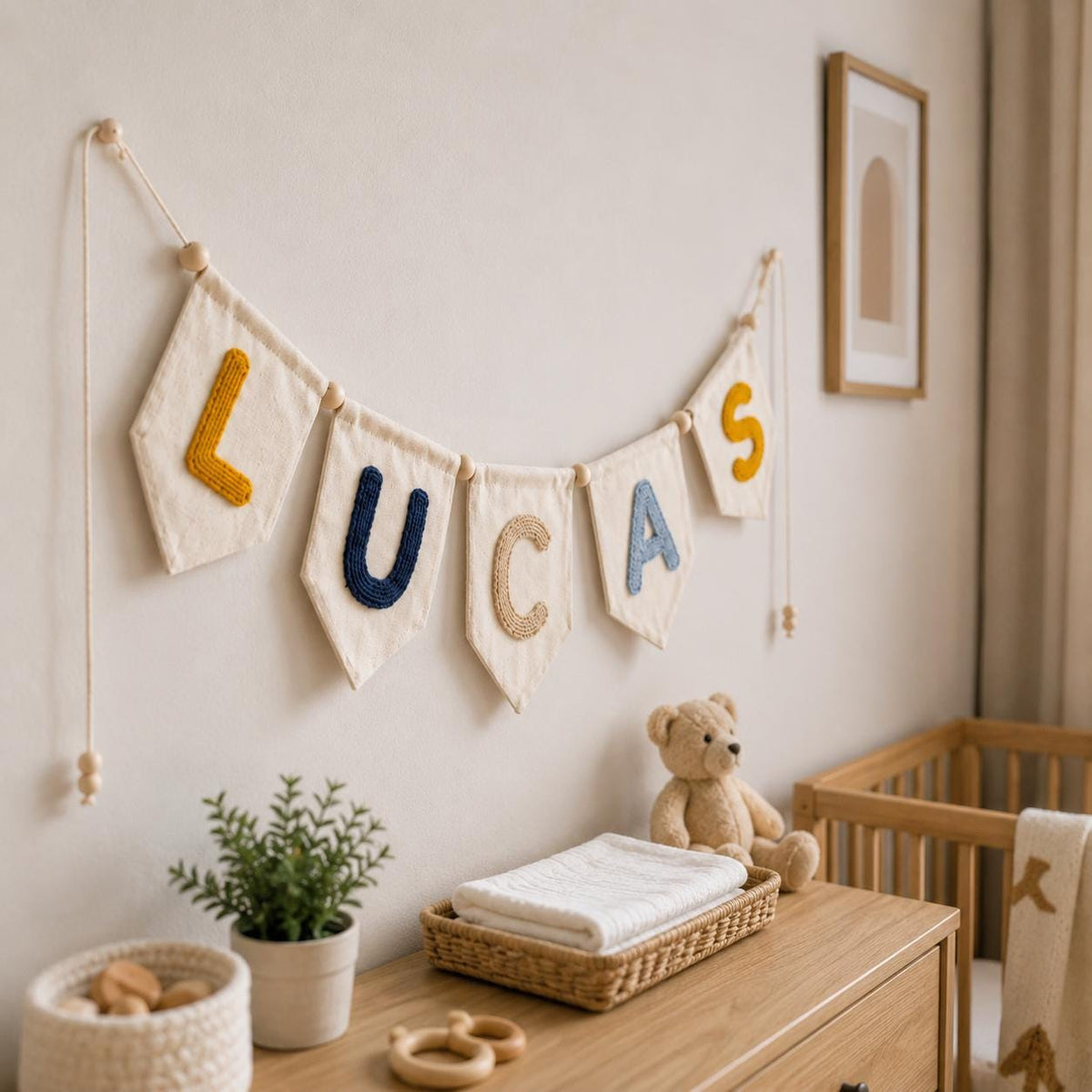 Custom Yarn Name Pennant Banner, Baby Nursery Wall Garland Decor, Personalized Newborn Shower Keepsake