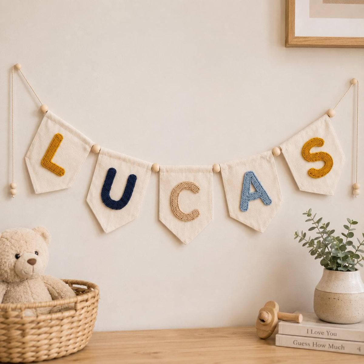 Custom Yarn Name Pennant Banner, Baby Nursery Wall Garland Decor, Personalized Newborn Shower Keepsake