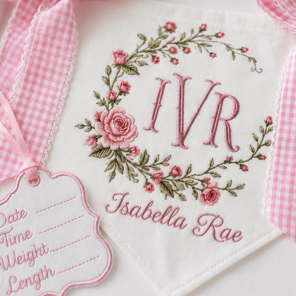 Personalized Baby Banner with Birth Name Tag, Welcome Banner with Floral Crest, Bows Baby Banner, Hospital Door Sign, Baby Shower Gifts