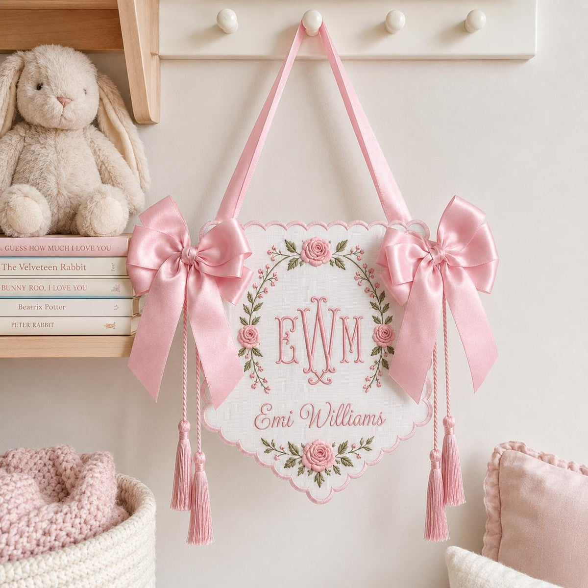 Personalized Floral Tassel Baby Name Plaque Hospital Door Decor