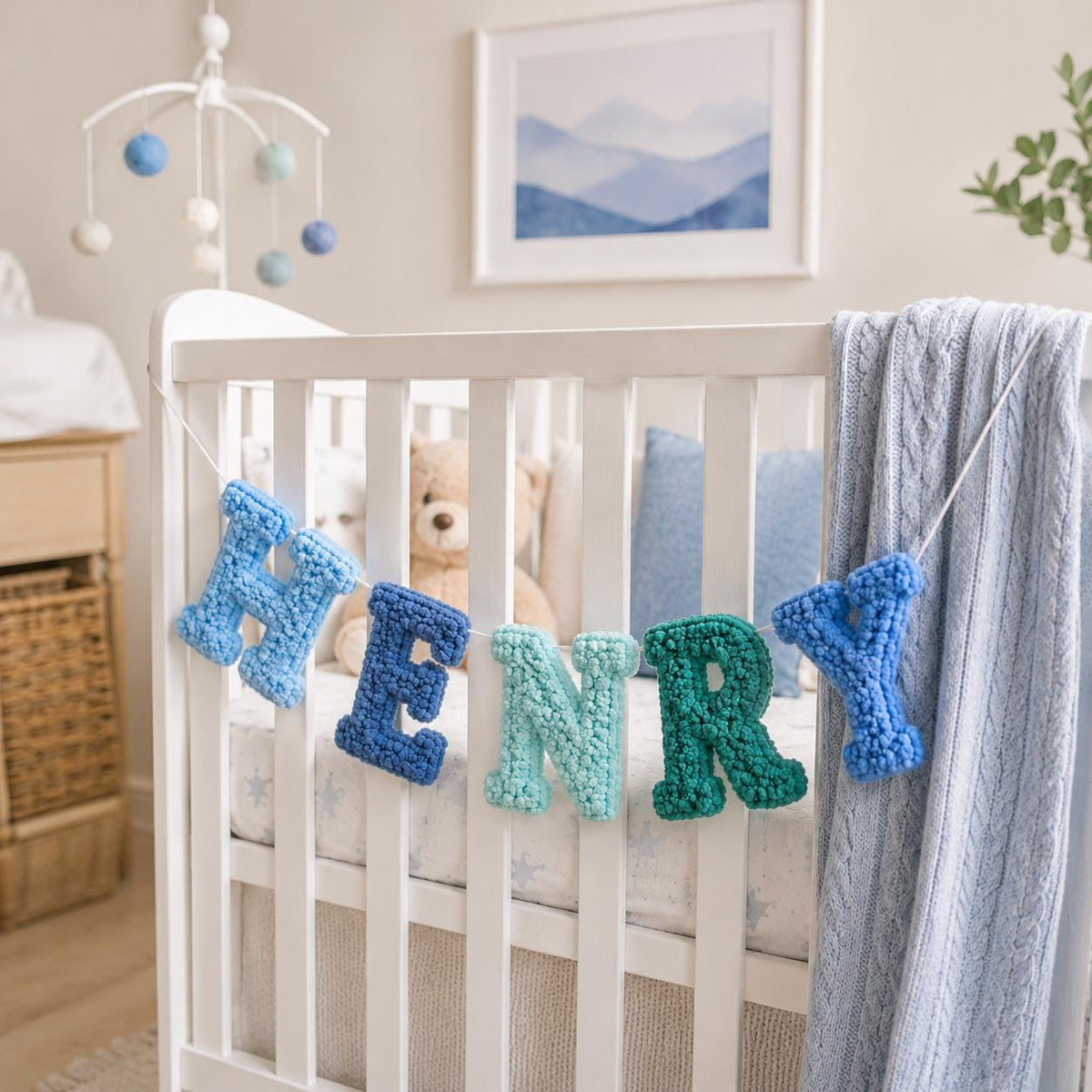 Yarn Letter Baby Name Banner, Custom Canvas Pennant Nursery Garland, Personalized Newborn Shower Gift