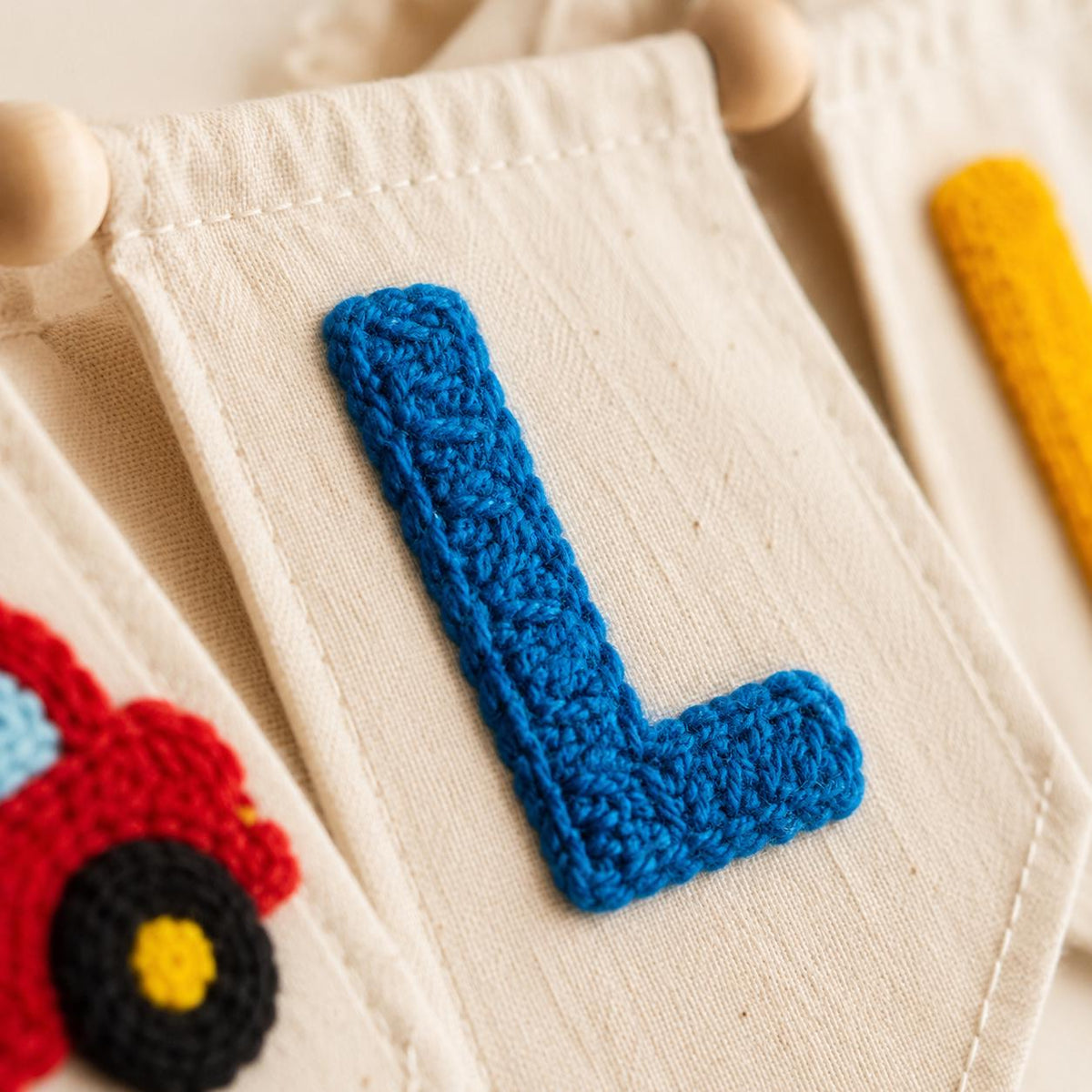 Custom Yarn Name Banner, First Birthday Pennant, Baby Boy Truck Party Decor